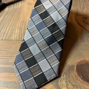 Kenneth Cole Reaction Silk Tie Geometric Pattern Blue Gray Brown Men's Necktie